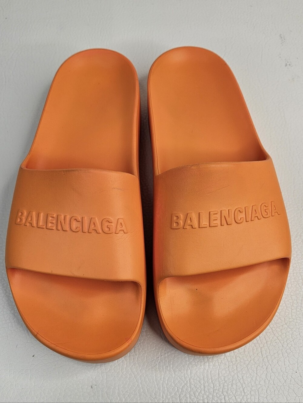 Balenciaga Mono Logo Platform Chunky Pool Slides Orange Rubber Sandals Italy
